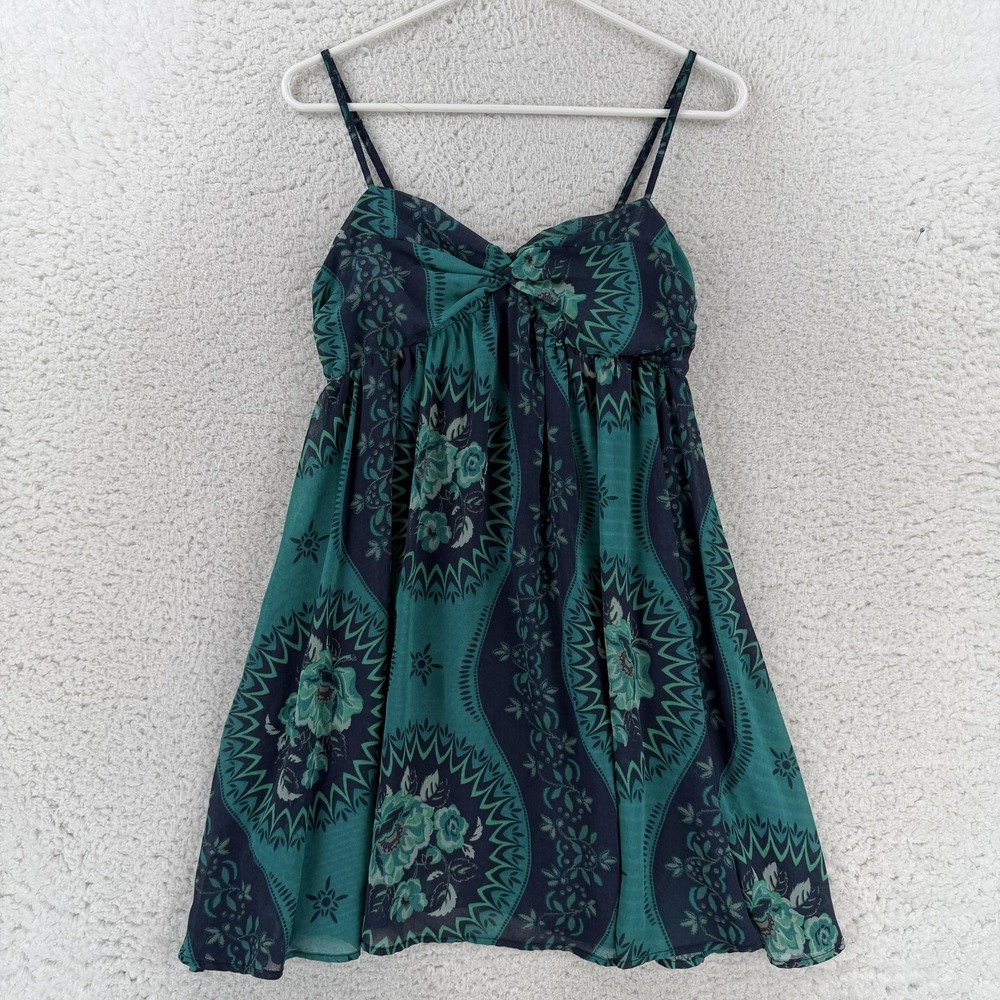Free People Dress Womens Small Green Floral Sweetheart Strappy Boho Sundress